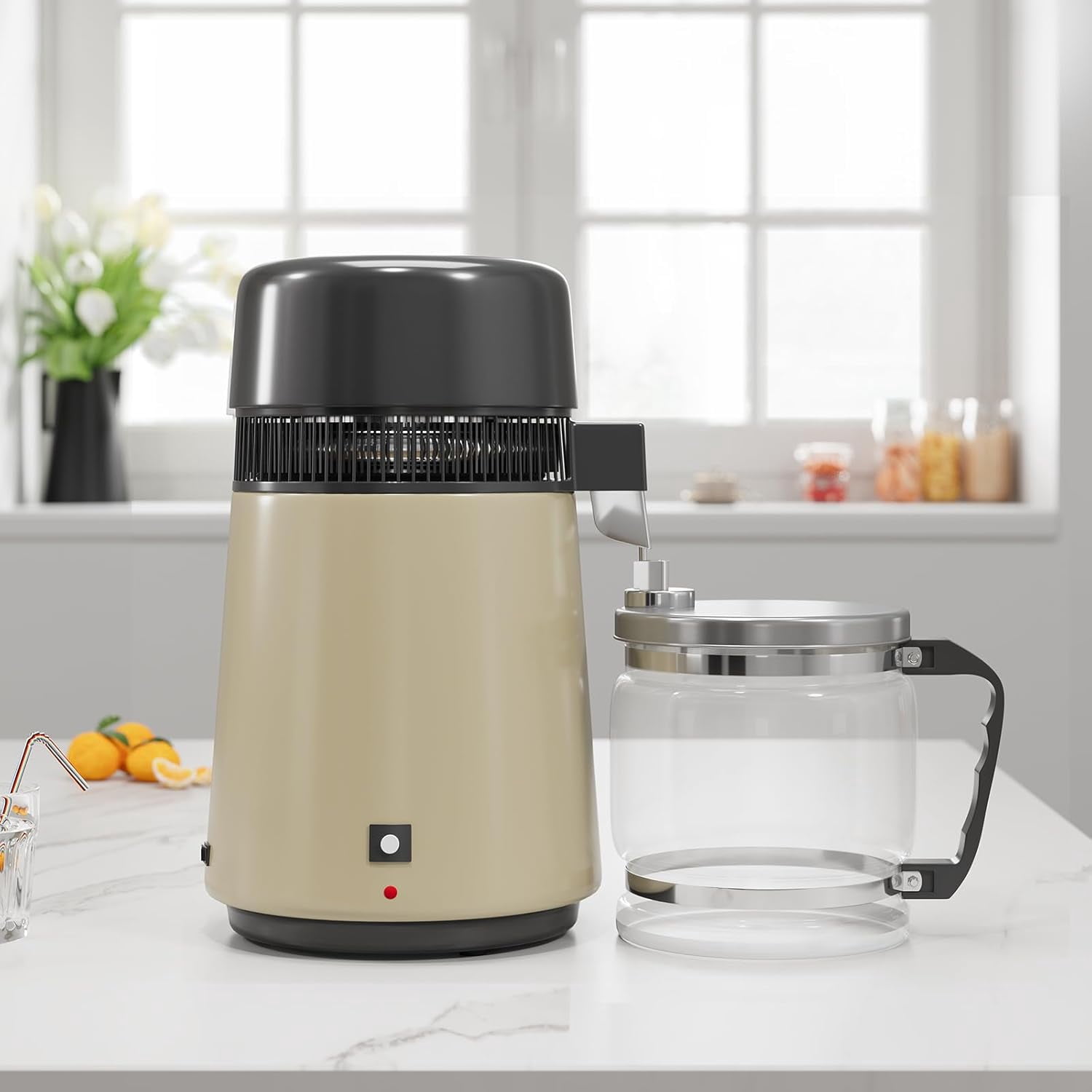 OUTGOODS Stainless Steel Water Distiller 4L 750W with Glass Jug, Gold/Red/Silver