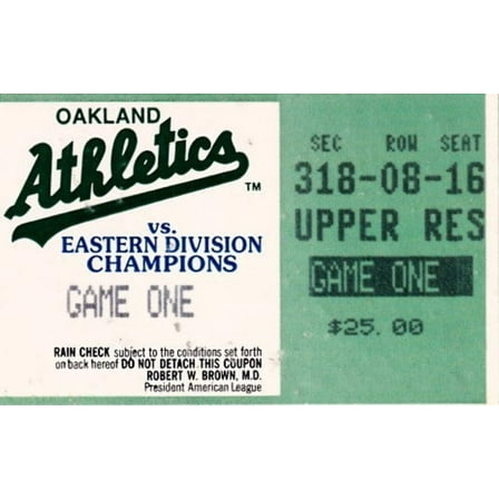 Oakland A's 1989 American League Championship Series Game 1 ticket stub