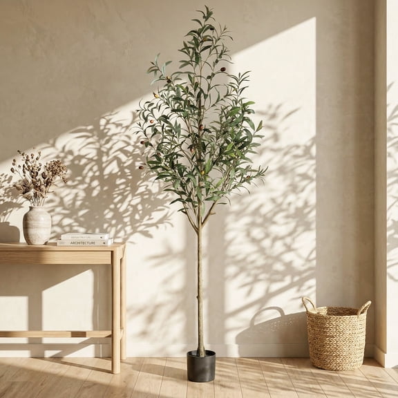 Easy4Home 6FT Artificial Olive Tree with Lifelike Fruits Fake Olive Plant Potted Indoor Faux Floor Plant for Home Office Decor