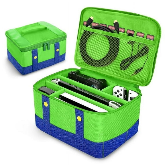 SkyAuks Switch Case, Switch Carrying Case for Switch/OLED/Pro Controller, Portable Protective Travel Case Storage Bag, Accessories for Switch, Green