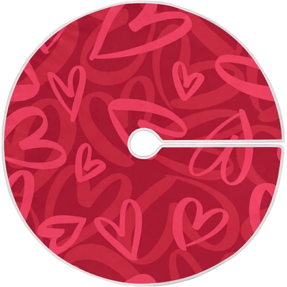 FMSHPON Valentine's Mother's Day Red Hearts Xmas Christmas Tree Skirt Stand Mat for Holiday Party Decoration Indoor Outdoor 48 inches
