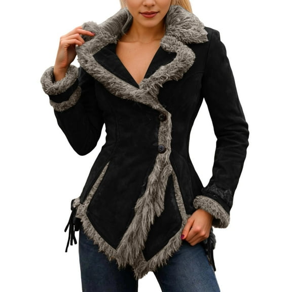 UJNDER Plus Size Fall Winter Long Coat with Collar Distressed Bohemian Jacket for Outerwear Fashion Coat Collar Lapel Distressed Coats for Women Black XXL