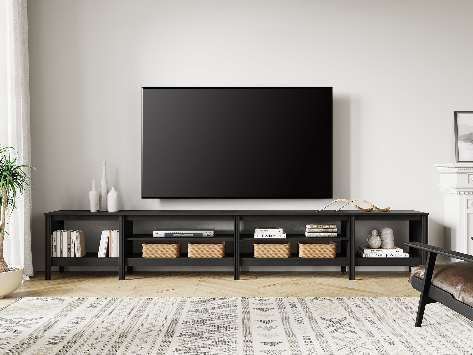 TV Stand For 100 Inch TV Entertainment Center Wood TV Console Table For 