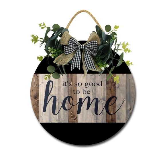 It's So Good To Be Home Sign for Front Door Decorations, Rustic Round Wood Holiday Sign, Front Door Wreath Burlap Wooden Hanging Signs for Outdoor Farmhouse Porch Home Christmas Holiday Decor