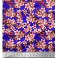thumbnail image 1 of Soimoi Blue Japan Crepe Satin Fabric Blossom Floral Print Sewing Fabric Yard 42 Inch Wide, 1 of 3