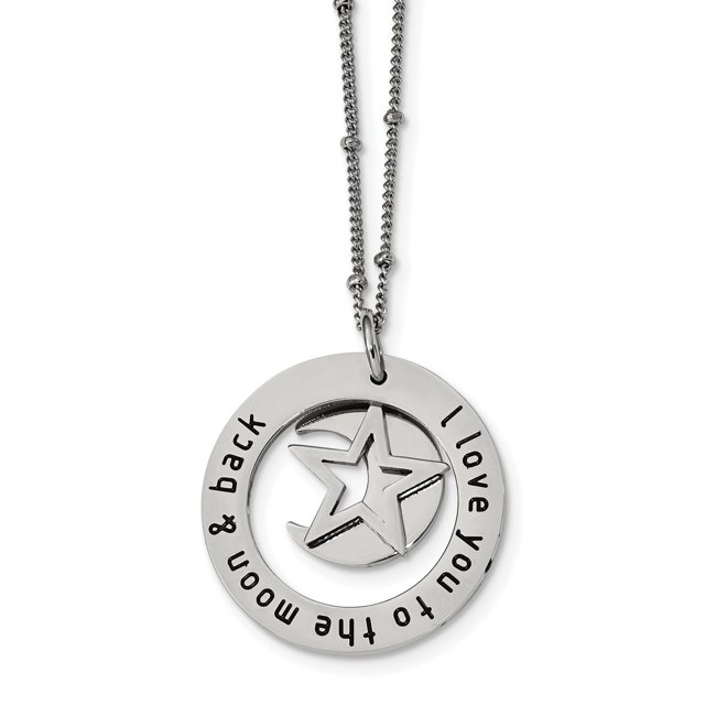 Stainless Steel Polished I LOVE YOU TO THE MOON Necklace 20in