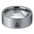 thumbnail image 2 of Tungsten Fire Flame Burning Emblem Band Ring 8mm Men Women Comfort Fit Gray Flat Cut Brushed Polished, 2 of 4