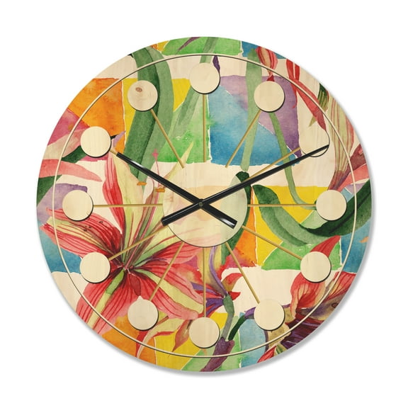 Designart 'Retro Floral Botanical XIII' Mid-Century Modern Wood Wall Clock