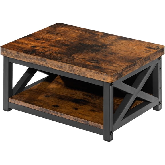 Wooden Step Stool for Adults & Kids with Patented Bottom Shelf – Anti-Slip Rubber Feet, Heavy-Duty Steel Frame, 500 lbs Capacity – Bed Step Stool for Adults & Step for Bed – Rustic Brown