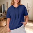 thumbnail image 2 of Women's Short Sleeve Hoodie Tops Casual Loose Fit Pullover Sweatshirts Soft Lightweight Fall Winter Daily Wear by Yigetop Navy 3XL, 2 of 4