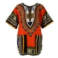 thumbnail image 2 of Cotton African Dashiki Skirt Dress Loose Fit Short Sleeve Caftan Tops for Men - Orange, as described, 2 of 10