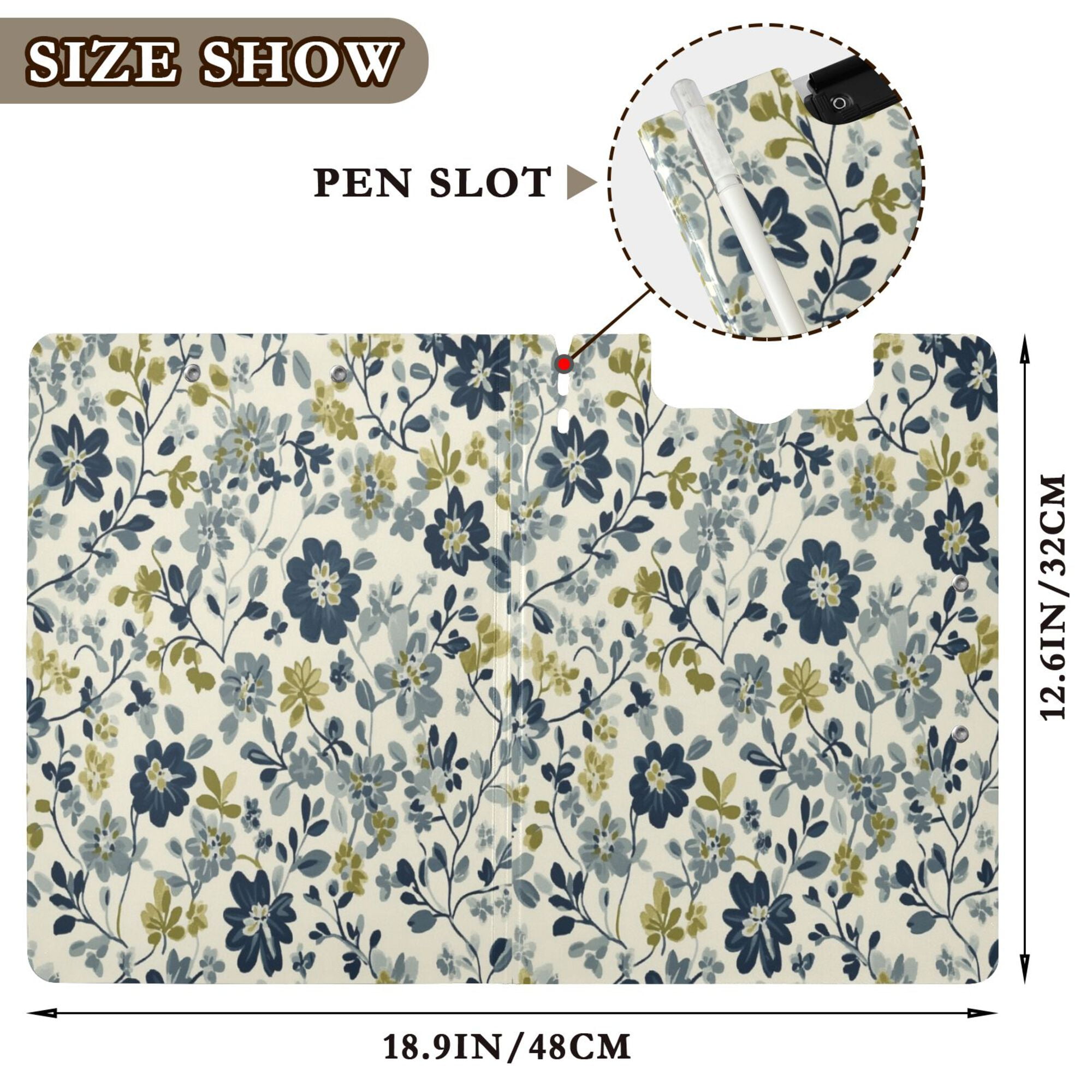 FORMRS A4 Clipboard Folder with Pen Holder Horizontal Foldable School Office Binder, Light Floral
