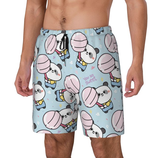 Balery Cute Panda Bear Bañador para hombre, shorts de playa de secado rápido con entrepierna y forro de compresión-Medium