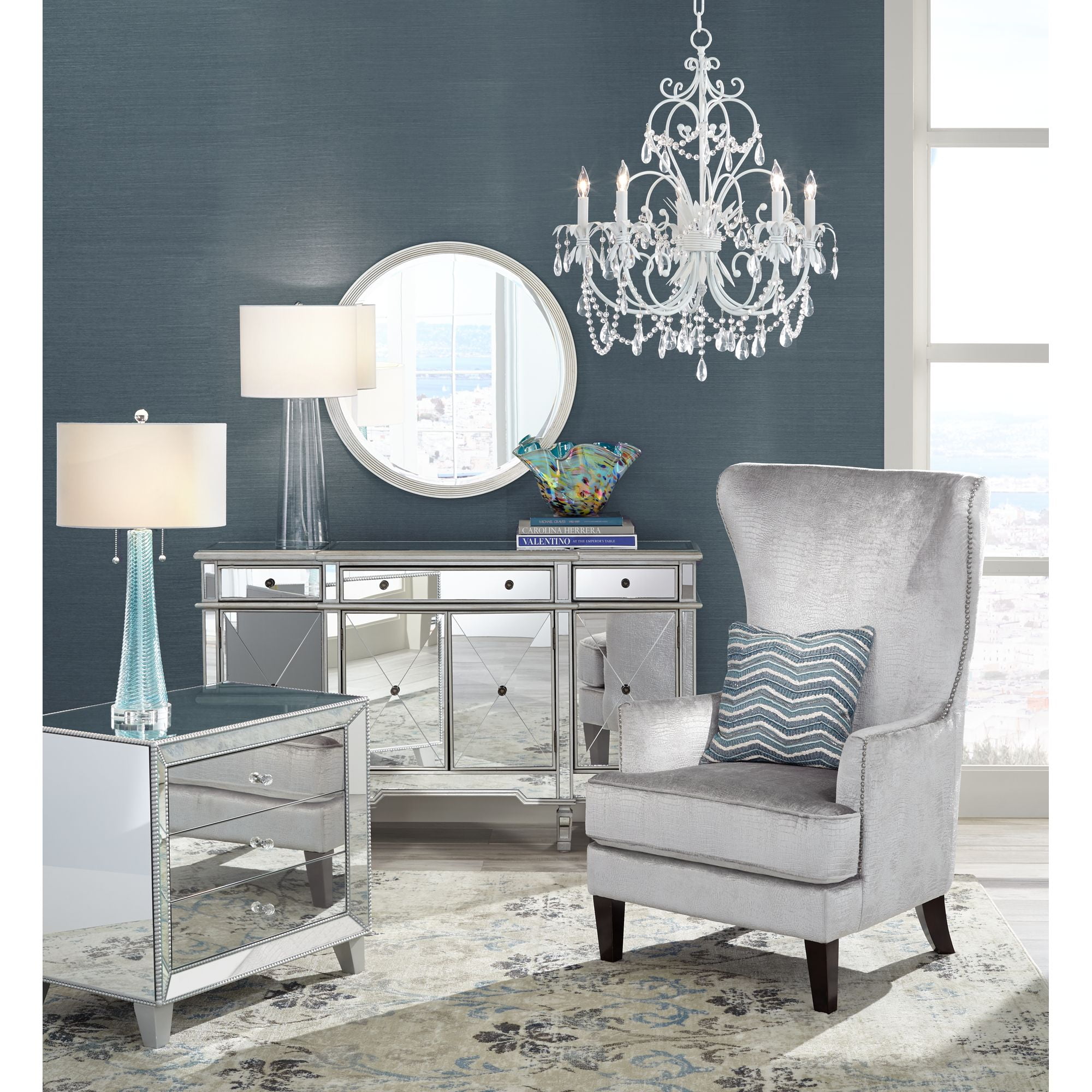 360 Lighting Marcus 30" Tall Tapered Column Large Modern Coastal End Table Lamp Clear Glass Single White Shade Living Room Bedroom