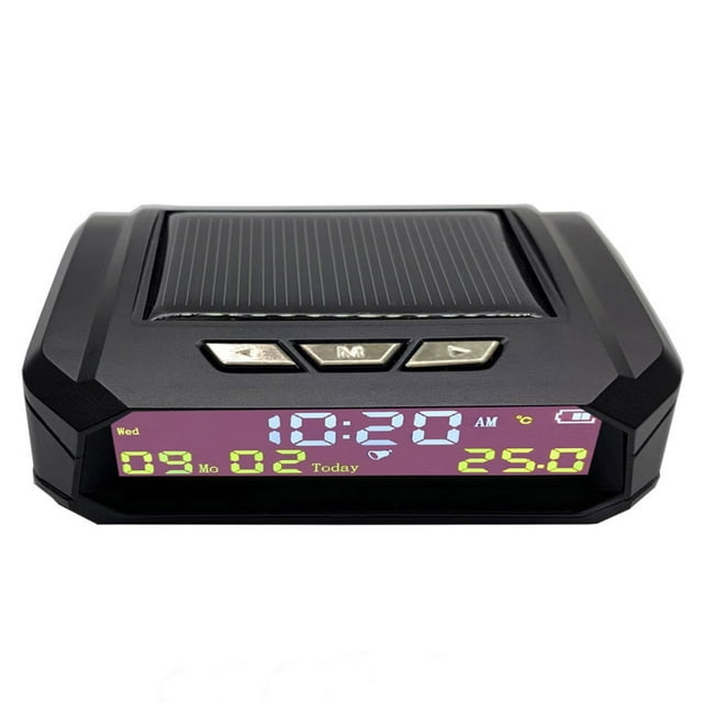 Solar Car Digital Clock Portable Car Thermometer Clock with Date Auto Truck Dashboard Clock Multi-Functional 5V Electronic Time Monitor Calendar Time Date Temperature LCD Display Wiring F