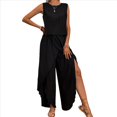 thumbnail image 3 of Conjuntos de Dos Piezas de Verano para Mujer: Camiseta Sin Mangas y Pantalones Anchos A Juego, Chándal A Rayas 2025 Negro L, 3 of 10