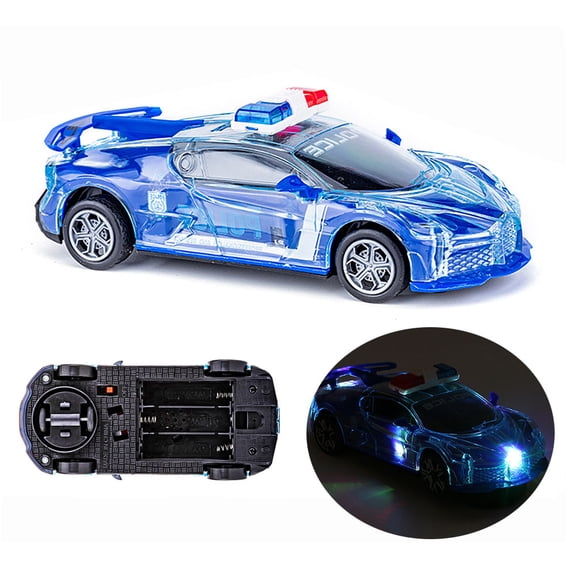 QJUHUNG Blue Police Car Toy Car for Kids, Police Car with LED Lights Music Car Toy Police Car, Real Siren Sounds Car Toy Battery-Powered 360° Rotation Light-Up Police Car