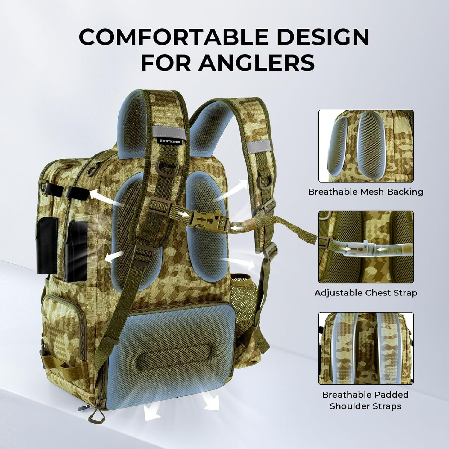KastKing Fishing Tackle Backpack with Removable Bait Binder Rod Holders Storage Fishing Gear- BaitSpace-50L