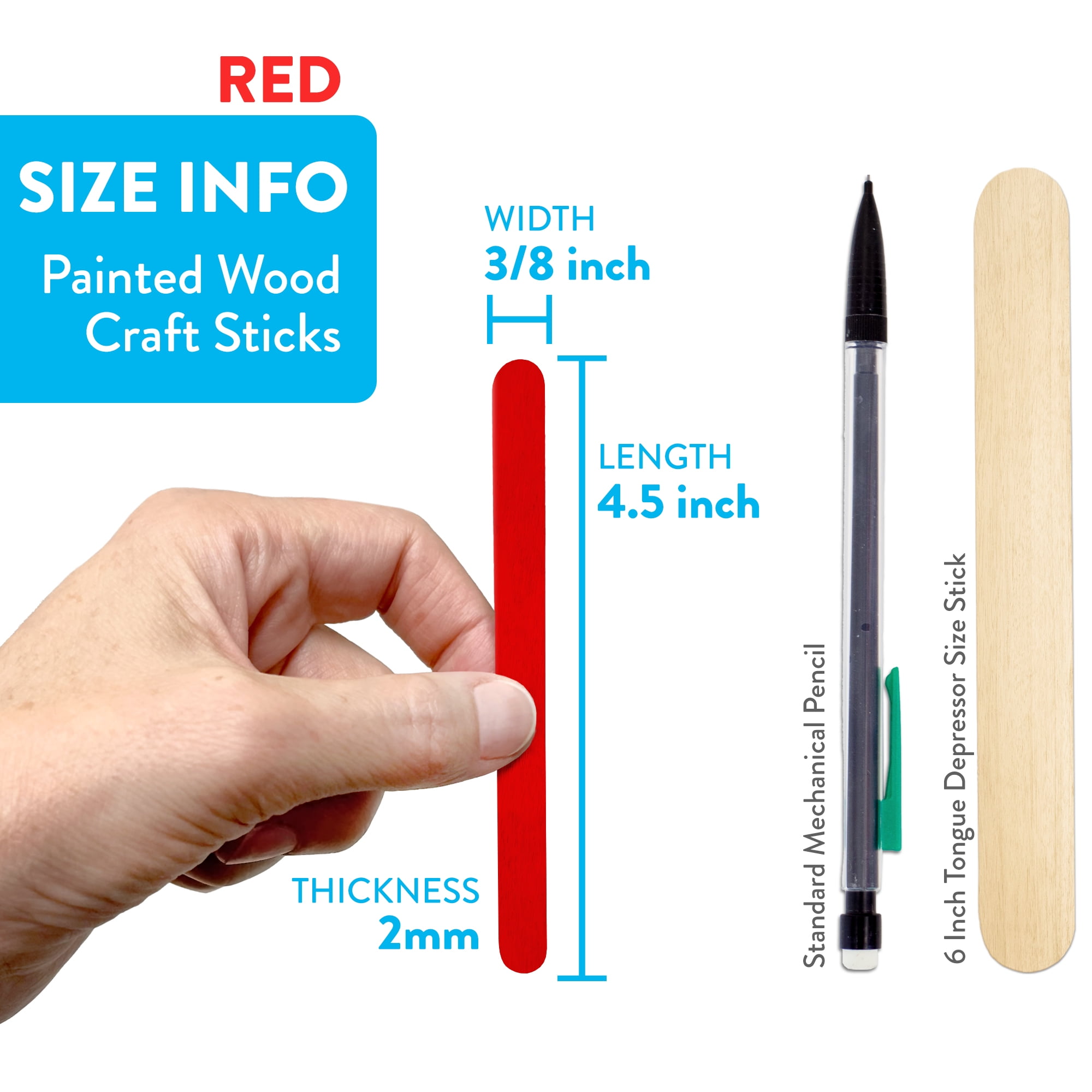 CraftySticks- 1000 Pack 4.5 Inch Red Painted Popsicle Sticks, Wood Craft Sticks for Crafts, Learning and STEM Basics