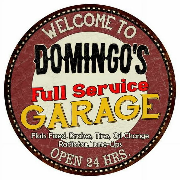 Domingo's Full Service Garage 14" Round Metal Sign Man Cave Decor 100140037391