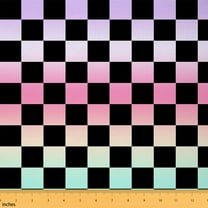 Castle Fairy Geometric Plaid Fabric by the Yard 1 Yard,Gradient Buffalo Home Decor Fabric by the Yard,Purple Pink Room Decor Fabric by the Yard,Super Cozy Room Decor
