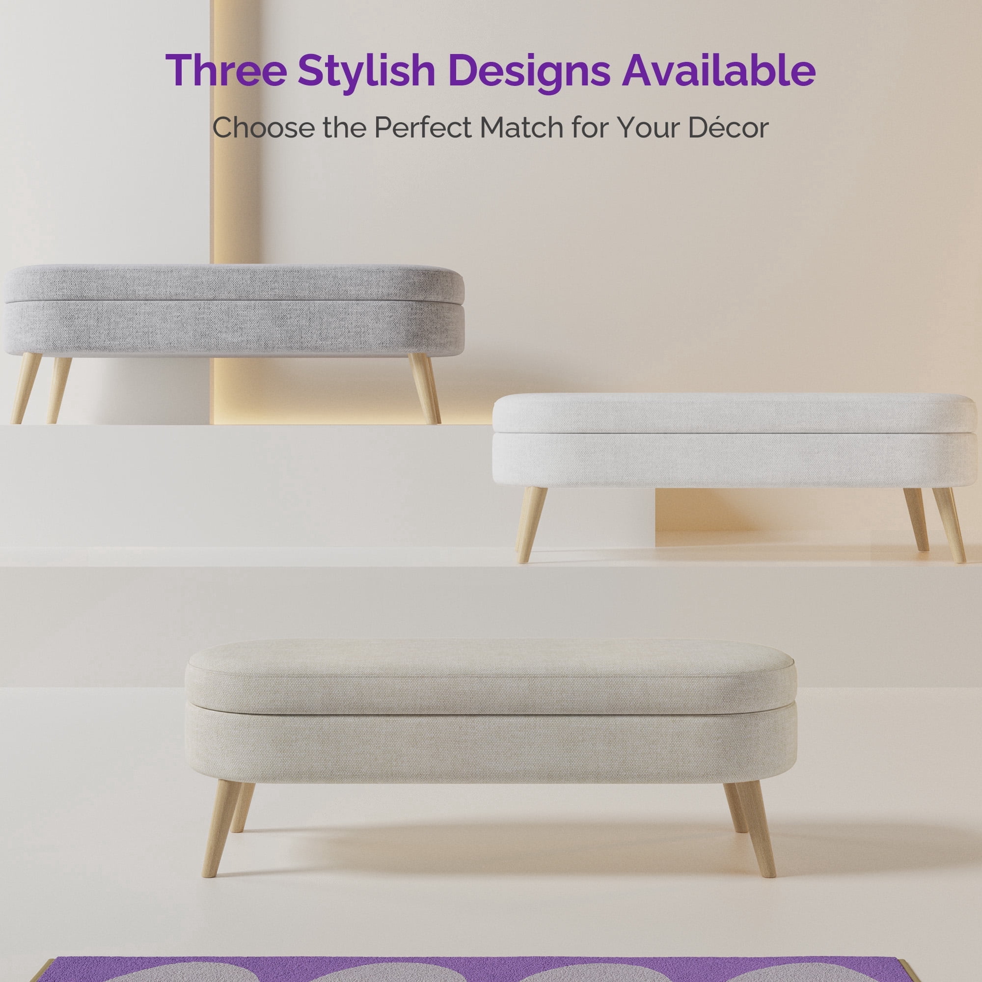 Sersper Modern 43 Inches Storage Ottoman Bench for Living Room, Bedroom, Entryway - Ottoman Foot Rest with Storage, Light Gray