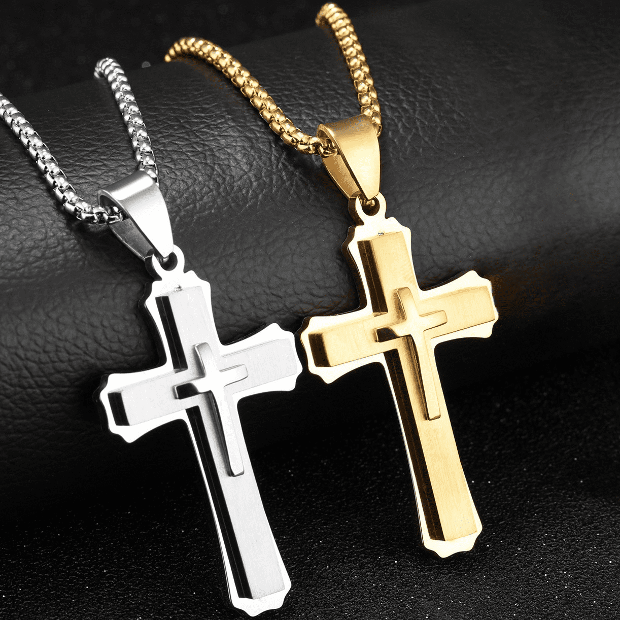 Hip Hop Christian Jesus Cross Necklace for Women Men 14K Yellow Gold Choker Prayer Baptism Gift Jewelry