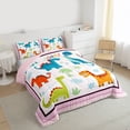 thumbnail image 3 of Homewish Kawaii Dinosaur Animal Queen Comforter Set, Pink Stripes Line Bedding Sets, Teens Kids Boys Girls Reversible Bedding Comforter Set, Super Cozy Room Decor, 3-Piece, 3 of 8