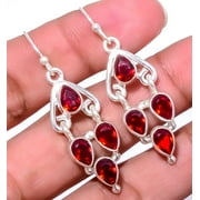 Red Garnet 925 Silver Plated Jewelry Earring 1.95" E_8048_1_21, Valentine's Day Gift, Birthday Gift, Beautiful Jewelry For Woman & Girls