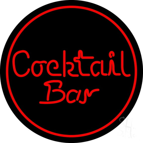 Round Cocktail Bar LED Neon Sign 26 x 26 - inches, Clear Edge Cut Acrylic Backing, with Dimmer - Bright and Premium built indoor LED Neon Sign for Bar decor.