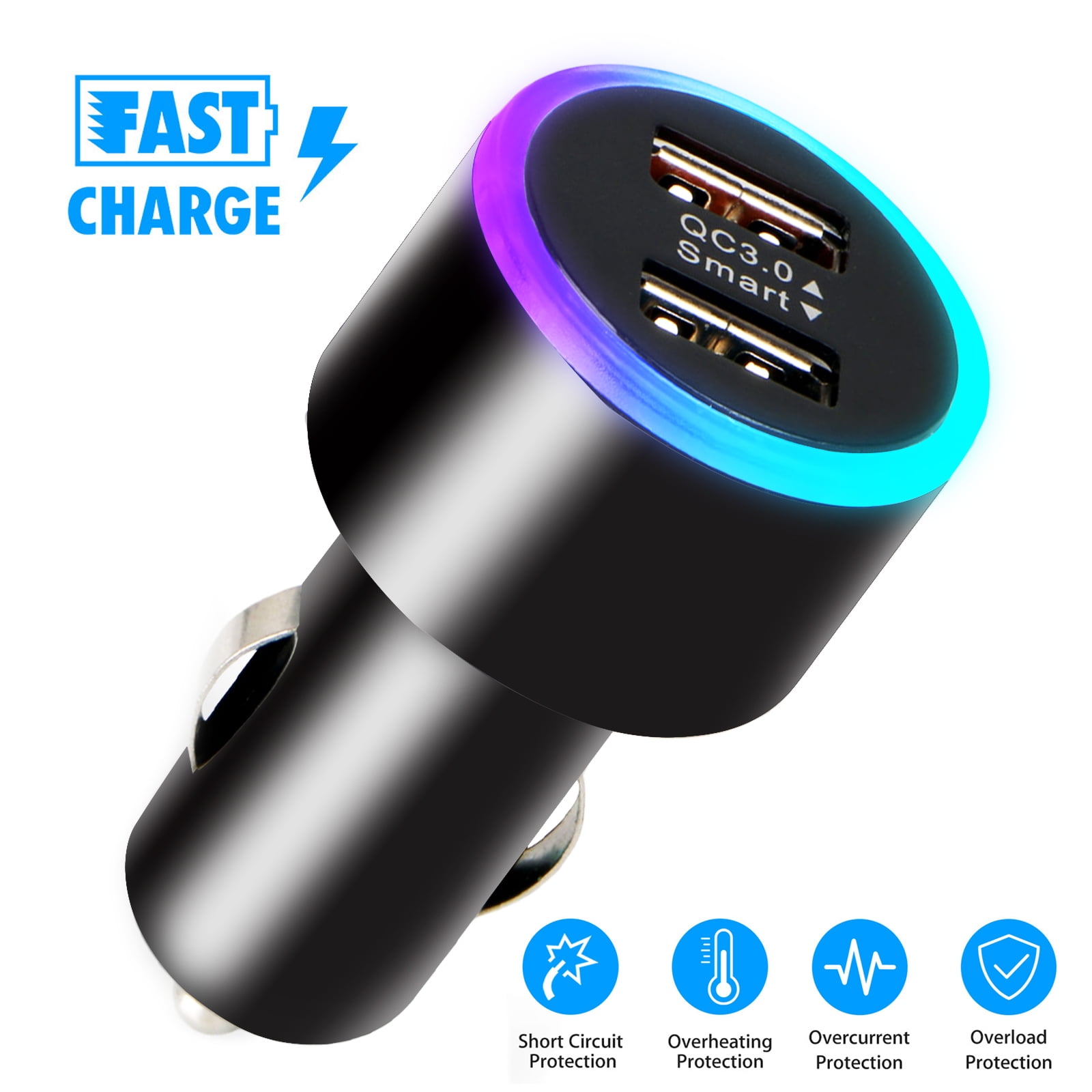6.2A Fast Charge QC 3.0 Dual USB Car Charger Quick Charging for Samsung iPhone