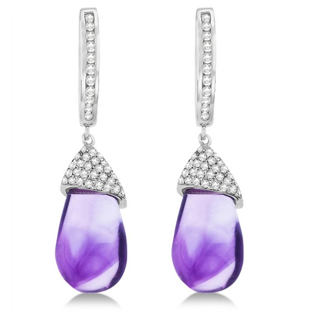 Boucles d'Oreilles Pendantes en Forme de Poire Or Blanc 14K (6.08tcw)