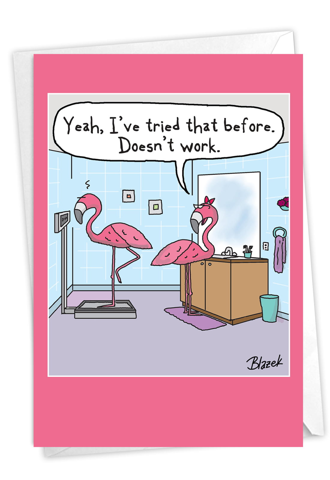 Funny Flamingo Birthday Card with Envelope - Cartoon Bday Humor