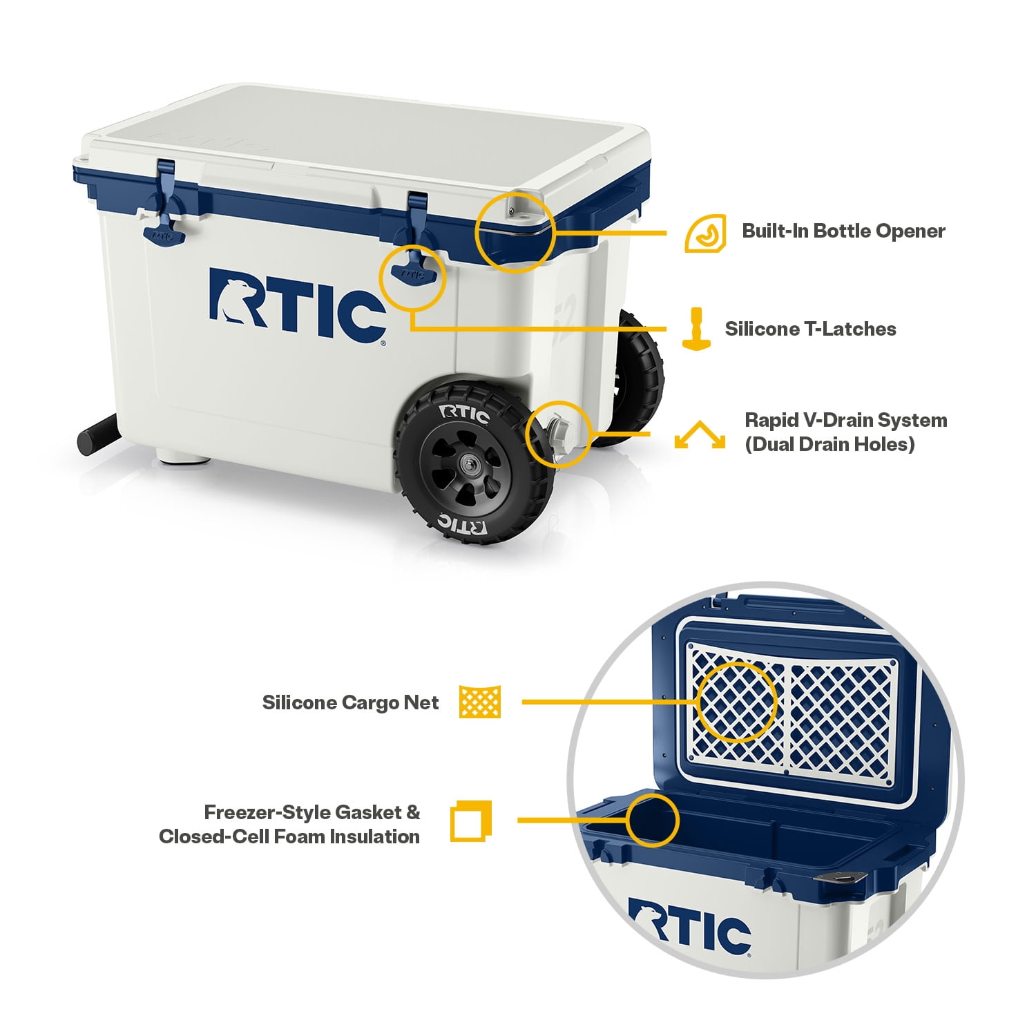 RTIC Ultra-Light 52 Qt Wheeled Hard-Sided Ice Chest Cooler, Fits 78 Cans, Cool Grey & Navy