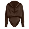 thumbnail image 4 of Women's Long Sleeve Collared Shirt Bodysuit Button Front Stretchy Slim Fit Tucked-in Design for Office Date Nigh Brown L, 4 of 8