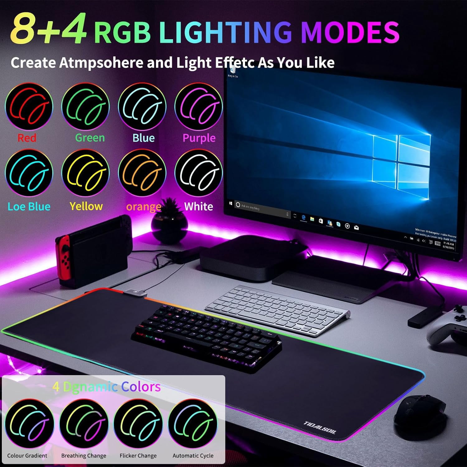 RGB Gaming Mouse Pad, 31.5 x 11.8 Inch Oversized Mouse Mat with 12 Light Modes, Non-Slip Rubber Base, Large Keyboard Pad for PC Gaming, Office，Black （Classic）
