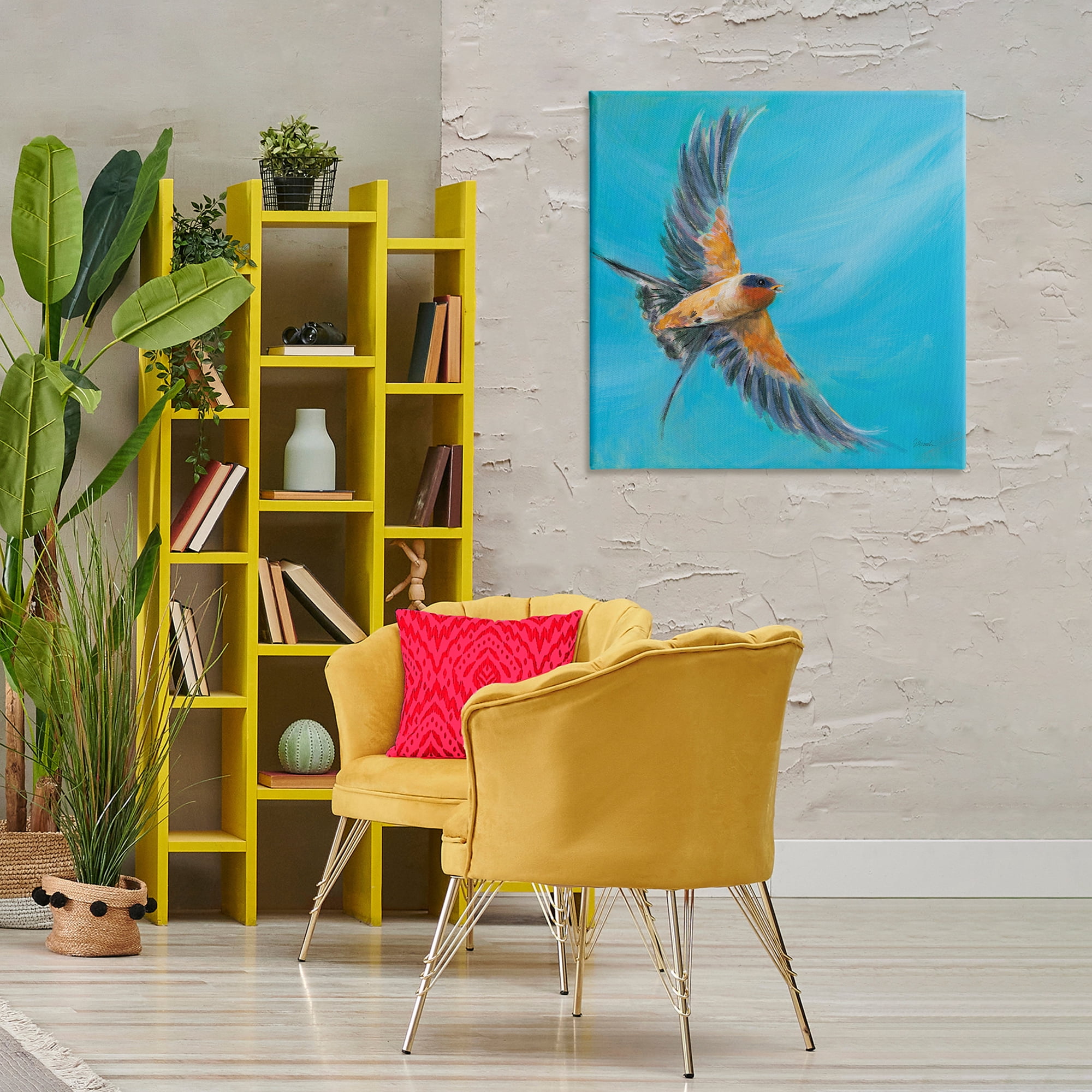 Stupell Industries Soaring Bird on Blue Animals & Insects Painting Gallery Wrapped Canvas Art Print Wall Art, 30 x 30