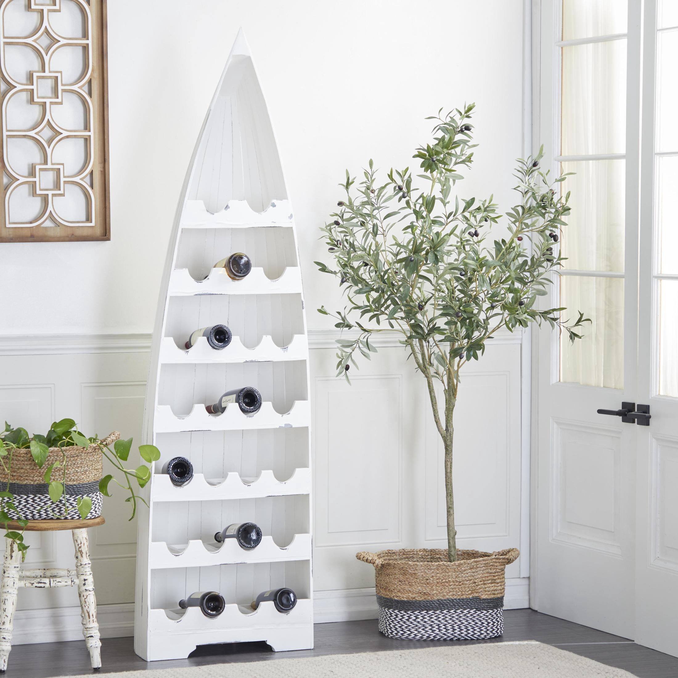 DecMode 21" x 76" White Wood 25 Bottles Boat Standing Wine Rack, 1-Piece