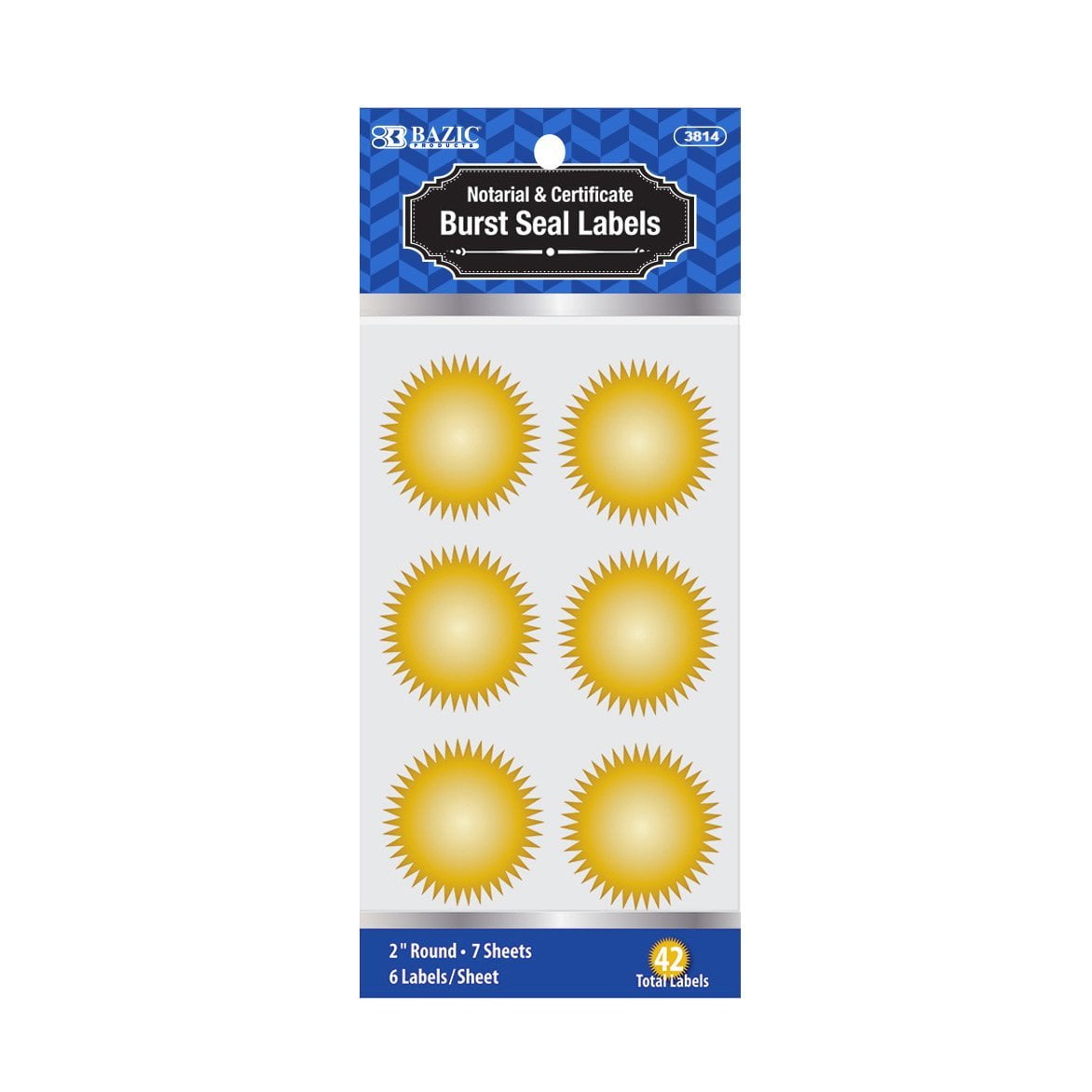 BAZIC 2 Gold Foil Notary and Certificate Burst Seal Labels 6 Sheets. 42 Labels