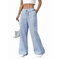 thumbnail image 1 of Pantalones de Salón A Rayas de Pierna para Mujer, Cintura Elástica y Bolsillos Azul M, 1 of 9