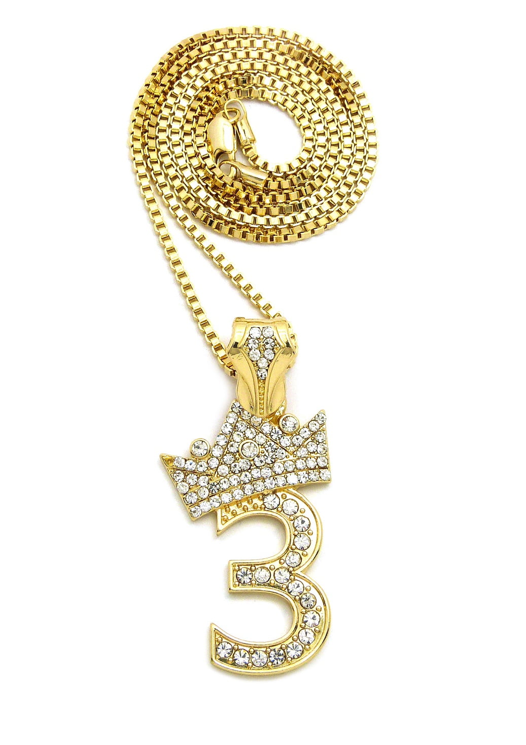 Stone Stud Tilded Crown Number Pendant 