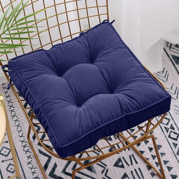 Chair Cushion with Ties 18 x 18 Inch Indoor Outdoor Cushions for Dining Chairs Set of 2, Square (Navy Blue, 18 x 18 Inch)