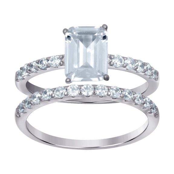 925 Sterling Silver Womens Emerald Cubic Zirconia Duo Ring Set 7.6x3.1mm Wide Size 8 Ring for Women