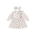 thumbnail image 1 of Valentine's Day Toddler Girls Dress Heart Print Long Sleeve Crew Neck Buttons Kids Dress Spring Autumn Dress with Headband, 1 of 9