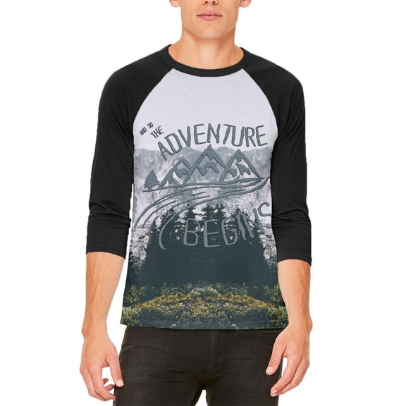 Hiking Mountains So The Adventure Begins Mens Raglan T Shirt White-Black X-LG