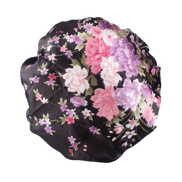 Qarigey Gorro para dormir para mujer, banda ancha elástica de satén, calentador para el cuero cabelludo, herramientas de belleza para la ducha, gorro Sombreros negro M(56-58cm) Qarigey AP009657-03B