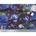thumbnail image 2 of Soimoi Tissu Viscose Georgette Bleu Imprimé Feuilles & Fleurs Tissu de Couture BTY 42 Pouces de Large, 2 of 3