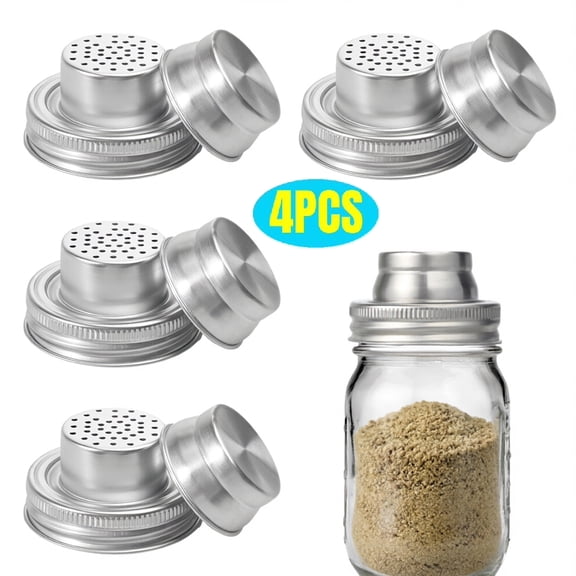 4pcs Mason Jar Shaker Lids Stainless Steel With Silicone Seals For Spices Dredge Flour Sugar Salt Peppers And Any Regular Mouth Canning Lid