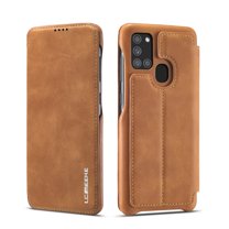 Dteck Folio Wallet Case For Samsung Galaxy A21S, Lightweight PU Leather Magnetic Flip Stand Case Hard Protective Cover,Brown