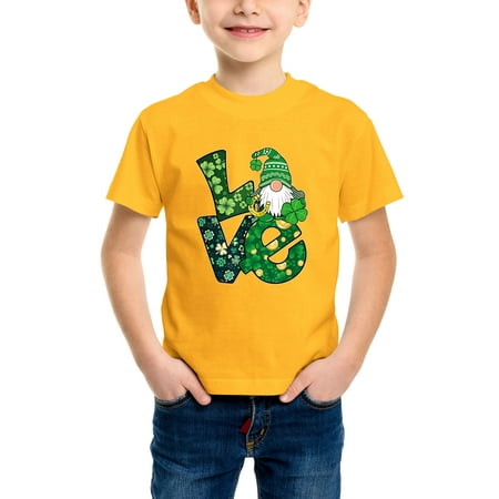 

Envmenst Boys Short Sleeve T-Shirt LOVE Patrick Day Gnomes Four Leaf Clover St. Patricks Day Graphic Kids Girls Tees Unisex